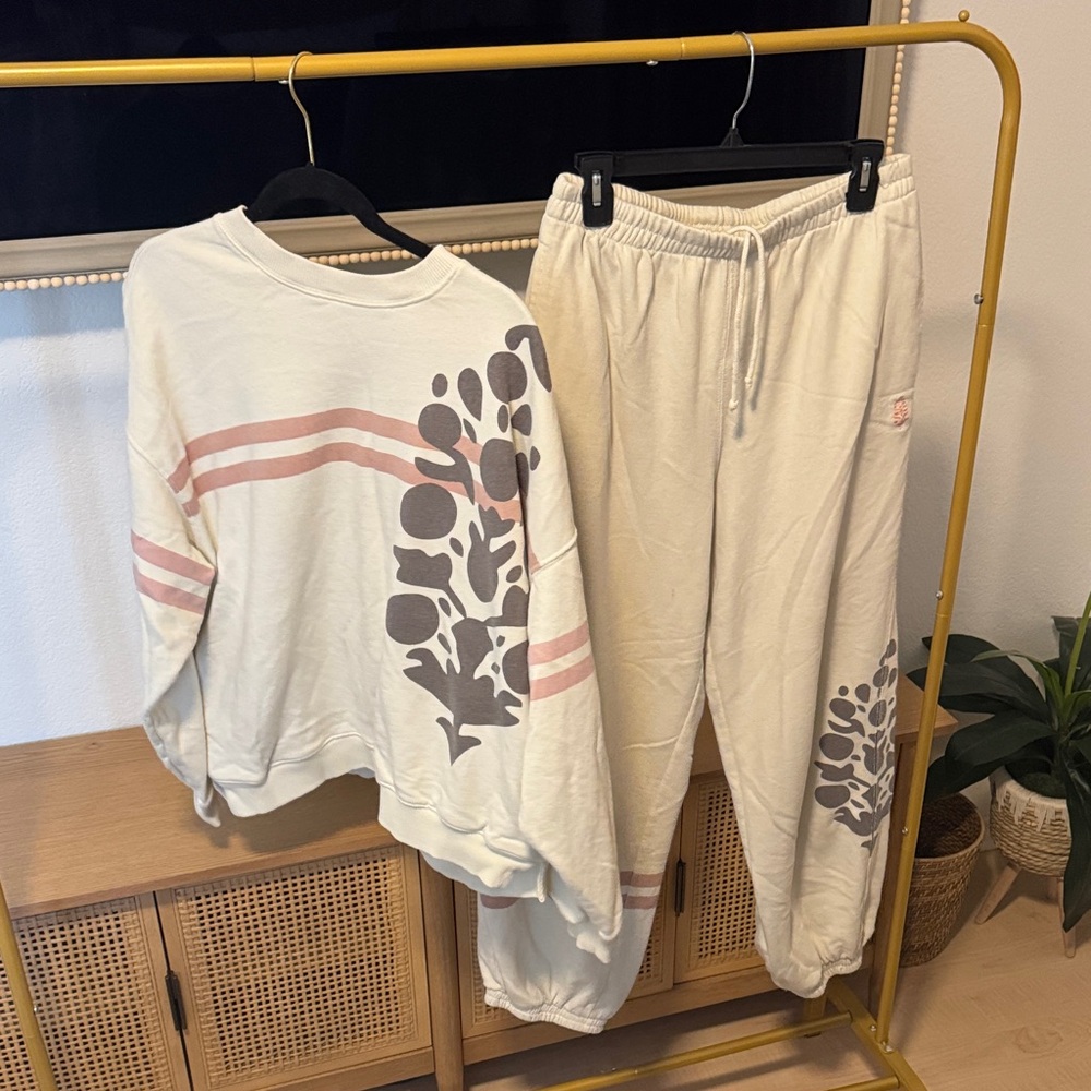 FP Movement by Free People Cream and Gray Women's Sweat Set